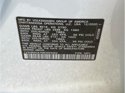 2021 Volkswagen Atlas SE 4Motion w/Tech Pkg Sport Utility 4D